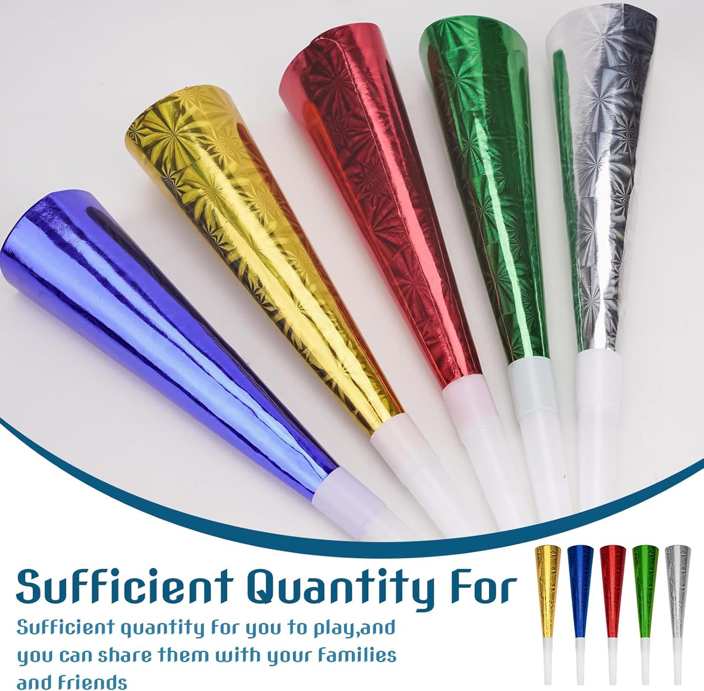 10PCS Party Horns Paper Noisemaker – Birthday Party Favors, Fun Blowout with Laser Design, Noisemakers for Celebrations & Events GIFTS