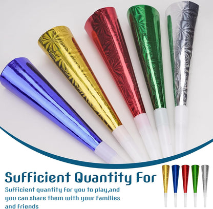 10PCS Party Horns Paper Noisemaker – Birthday Party Favors, Fun Blowout with Laser Design, Noisemakers for Celebrations & Events GIFTS