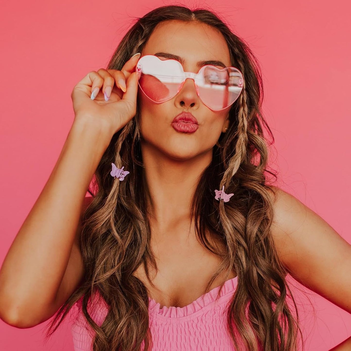Matcheck 16 Heart Shaped Rimless Sunglasses Transparent Candy Colored Glasses Frameless Party Eyewear for Women