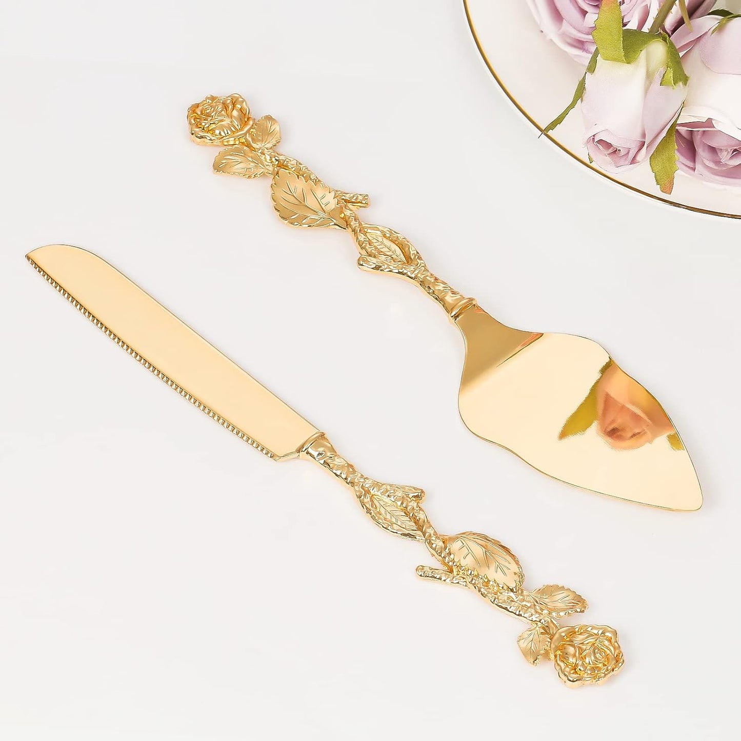Cake Cutting Set for Wedding, Personalized Gold Cake Knife and Server Set, Custom Cake Serving Set, Engraved Pastry Pie Server Cake Pizza Cutter, Birthday Bridal Gift (F-Classic)