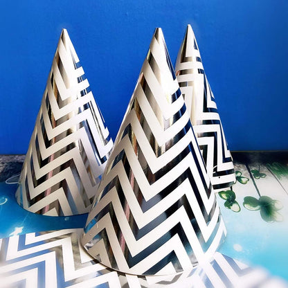 Boieo Party Hats Birthday Cone Set Gold Polka Dot Striped Paper for Adults Kids Happy Birthday Party Decorations 12 Pcs