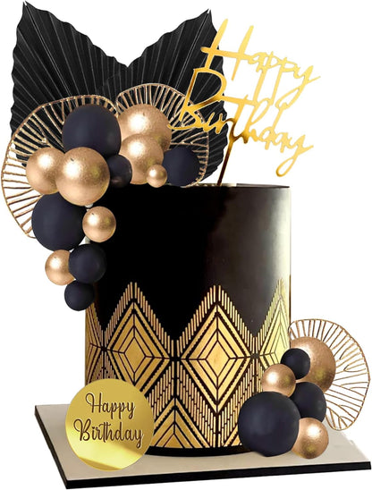 Blue White Gold Balls Cake Toppers Balls Birthday Cake Decorations for Birthday Boho Wedding Baby Shower Party Decoration (Blue White Gold)