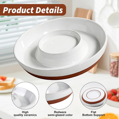 Chips and Dip Serving Tray 11 Inch Divided Snack Bowl Set for Dip Bowls Veggies Fruit and Party Hosting Essentials Durable Ceramic Design for Effortless Entertaining