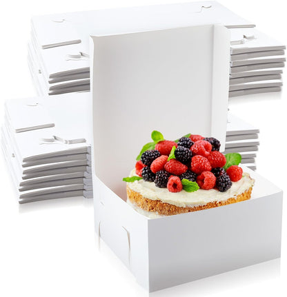 Ireer 50 Pack 12 x 12 x 5 Inch White Cake Boxes Cardboard Bakery Boxes for Pie Pastry Cookie