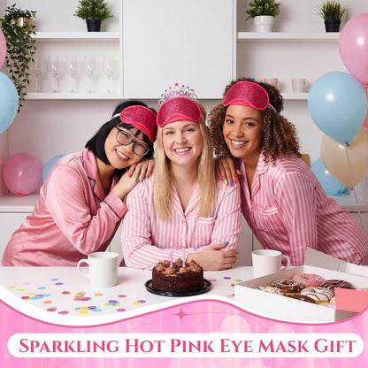 Chicingyou 12 Pcs Glitter Eye Mask Bulk Sleep Masks Eye Cover for Party Gifts Blindfold with Adjustable Elastic Strap for Bachelorette Party Supplies Women Men(Hot Pink)
