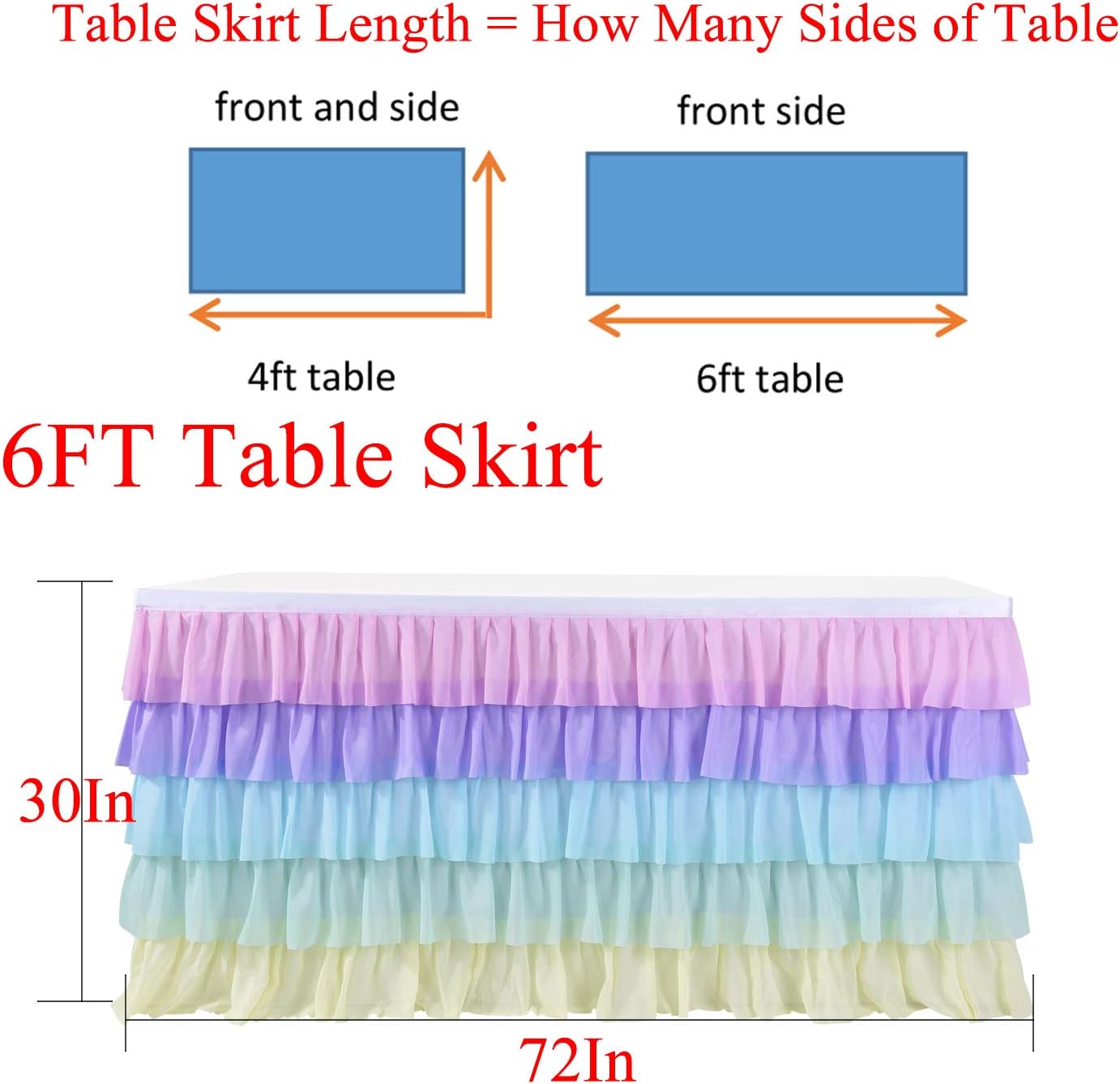 Pastel Rainbow Table Skirt Ruffle Party Tablecloth for Rectangle Table 6ft Birthday Party Baby Shower