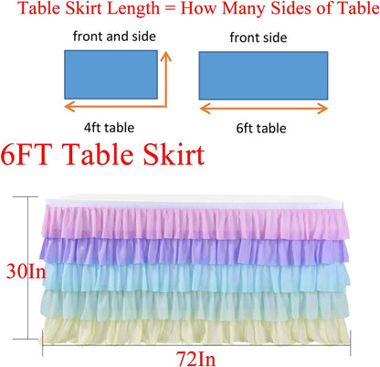 Pastel Rainbow Table Skirt Ruffle Party Tablecloth for Rectangle Table 6ft Birthday Party Baby Shower