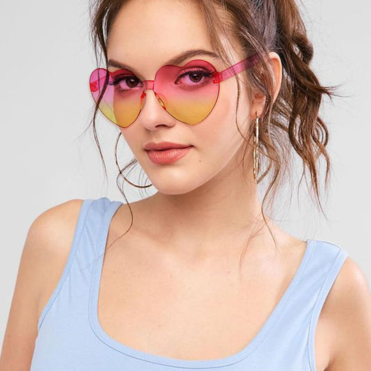 Matcheck 16 Heart Shaped Rimless Sunglasses Transparent Candy Colored Glasses Frameless Party Eyewear for Women
