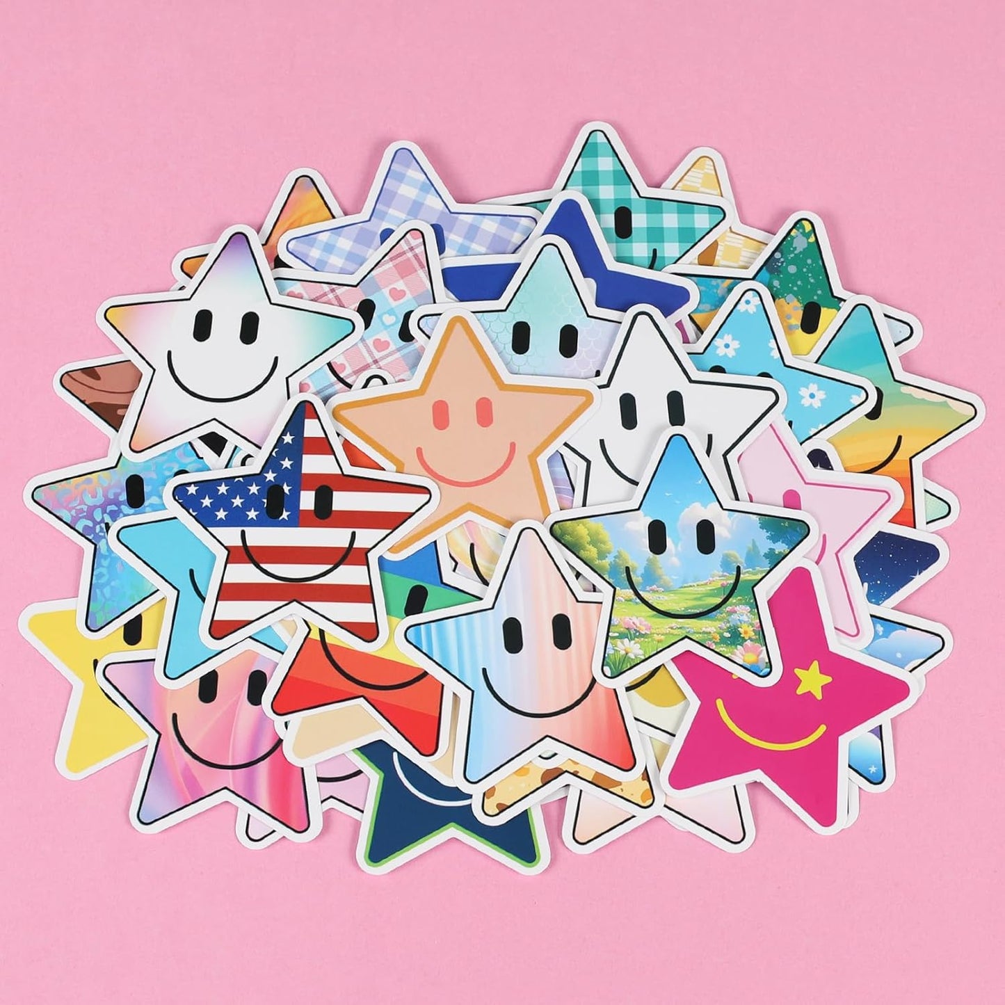 50PCS Smiling Stickers, Cute Water Bottle Stickers for Kids, for Teaching Rewards, Notebooks, Stationery, Luggage, Cartoon PVC Happy Stickers