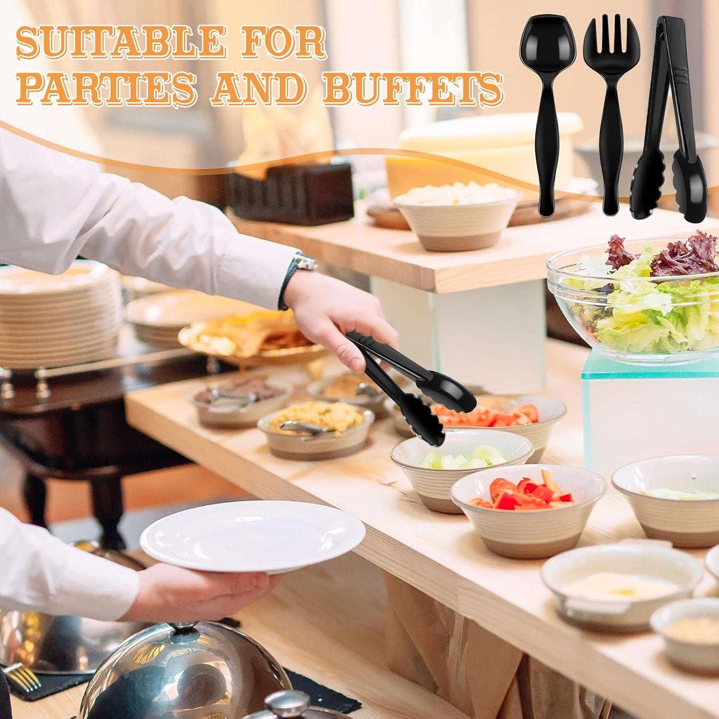 30 Pcs Clear Plastic Serving Utensils Set - Includes 10 Spoons, 10 Tongs, 10 Forks - Heavy Large Disposable Serving Utensils for Parties, Holidays & Events (Clear)
