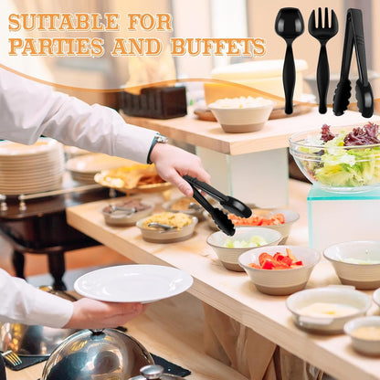30 Pcs Clear Plastic Serving Utensils Set - Includes 10 Spoons, 10 Tongs, 10 Forks - Heavy Large Disposable Serving Utensils for Parties, Holidays & Events (Clear)