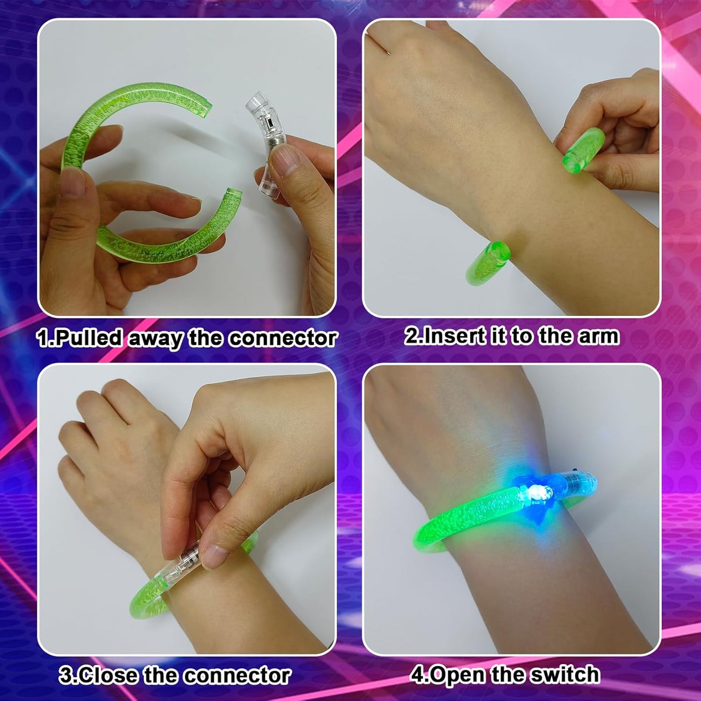 24 Pack Glow In The Dark LED Bracelets,Light Up Bracelets Glow Sticks,Birthday Carnival Neon Party Supplies for Kids Adults,Light up Toys Halloween Party Favors,8 Colors