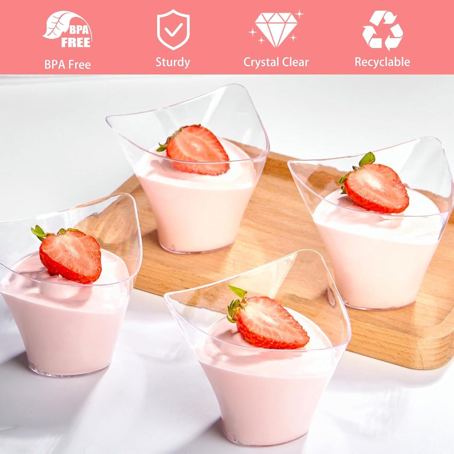 50 Pack Mini Slanted Dessert Cups with Spoons - 2.2 oz Plastic Parfait Cups Reusable Shooter Glasses Small Serving Cups for Tasting Party Desserts Appetizer