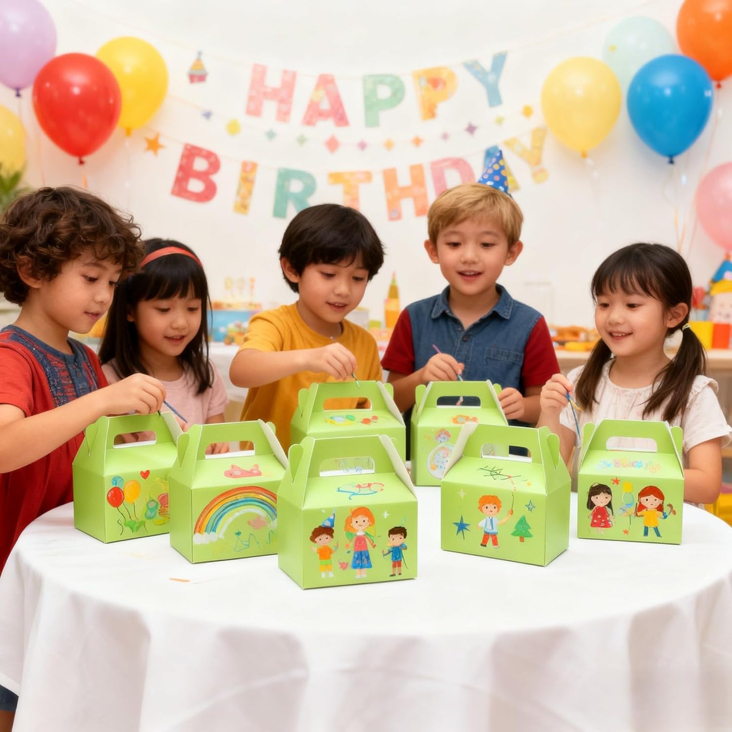XAGLVV 24 Pack White Paper Gable Boxes,6.2 Inch Candy Boxes with Handle, Snack Party Favor& Gift Cookie bags for kids Birthday,Wedding, Baby Shower, Graduation.
