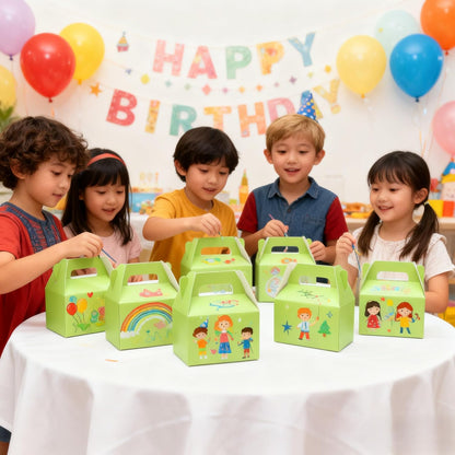 XAGLVV 24 Pack White Paper Gable Boxes,6.2 Inch Candy Boxes with Handle, Snack Party Favor& Gift Cookie bags for kids Birthday,Wedding, Baby Shower, Graduation.