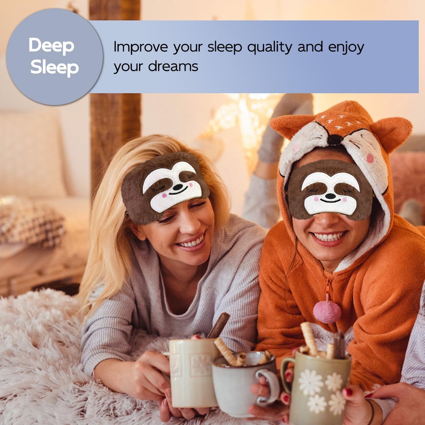 Christmas Reindeer Sleep Mask Cute Antler Eye Masks Sleeping Soft Plush Cartoon Blindfold Funny Animal Eye Cover Xmas Presents for Women Men (Xmas Reindeer,Brown)