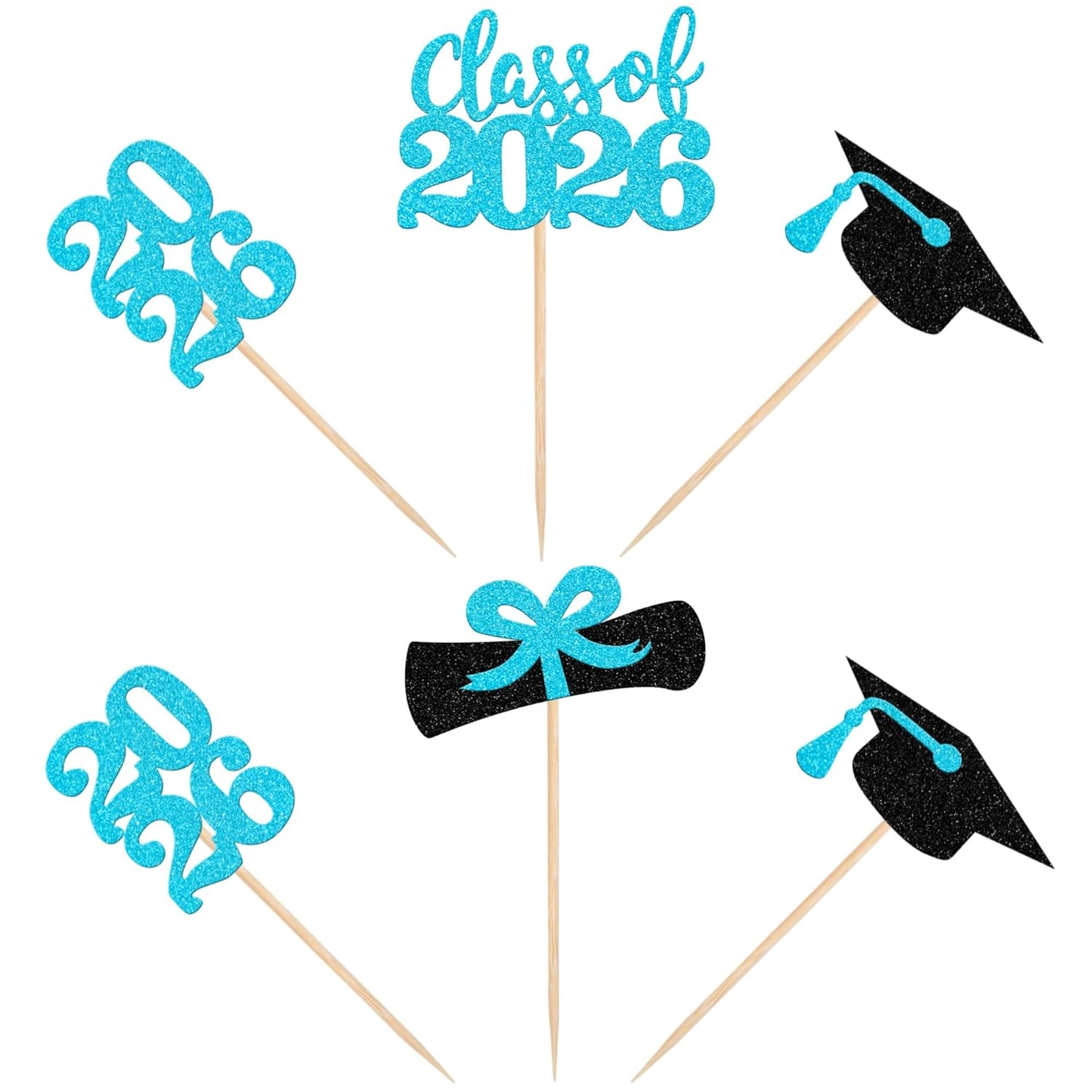36 PCS 2026 Graduation Theme Cupcake Toppers Glitter Class of 2026 Grad Cap Diploma Cupcake Picks 2026 Graduation Theme Party Cake Decorations Supplies Deep Blue