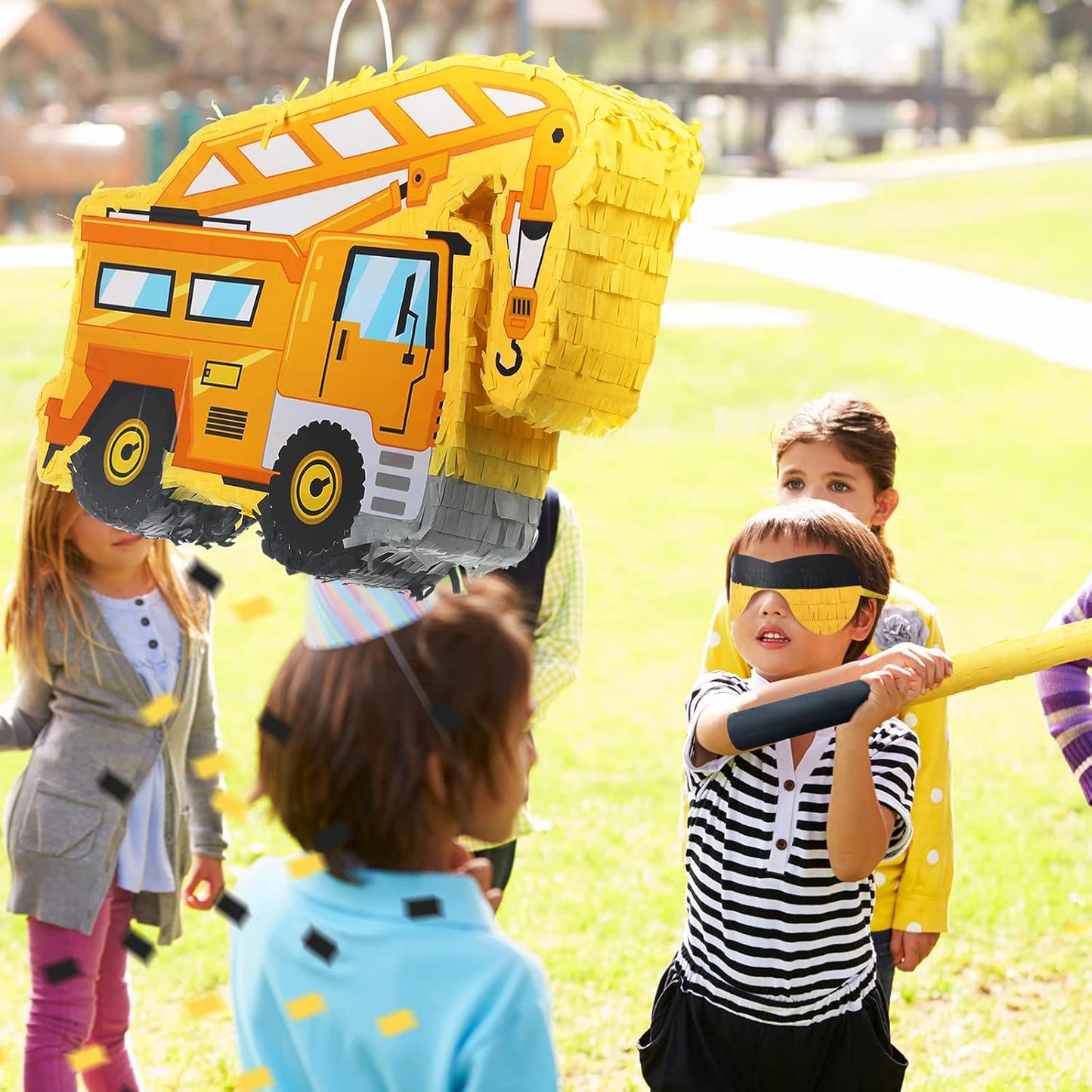 Baseball Piñata with Blindfold Bat for Birthday Party Softball Paper Piñata Sports Balls Confetti Baseball Party Supplies for Birthday Party Decorations 13.19 x 13.19 x 3 Inch(Cool)