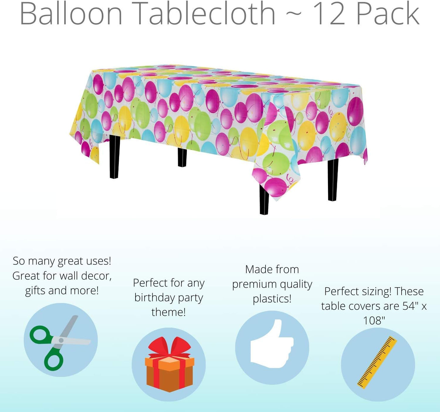 12-Pack Premium Plastic Tablecloth 54in. x 108in. Rectangle Table Cover - Dark Blue - Colors A