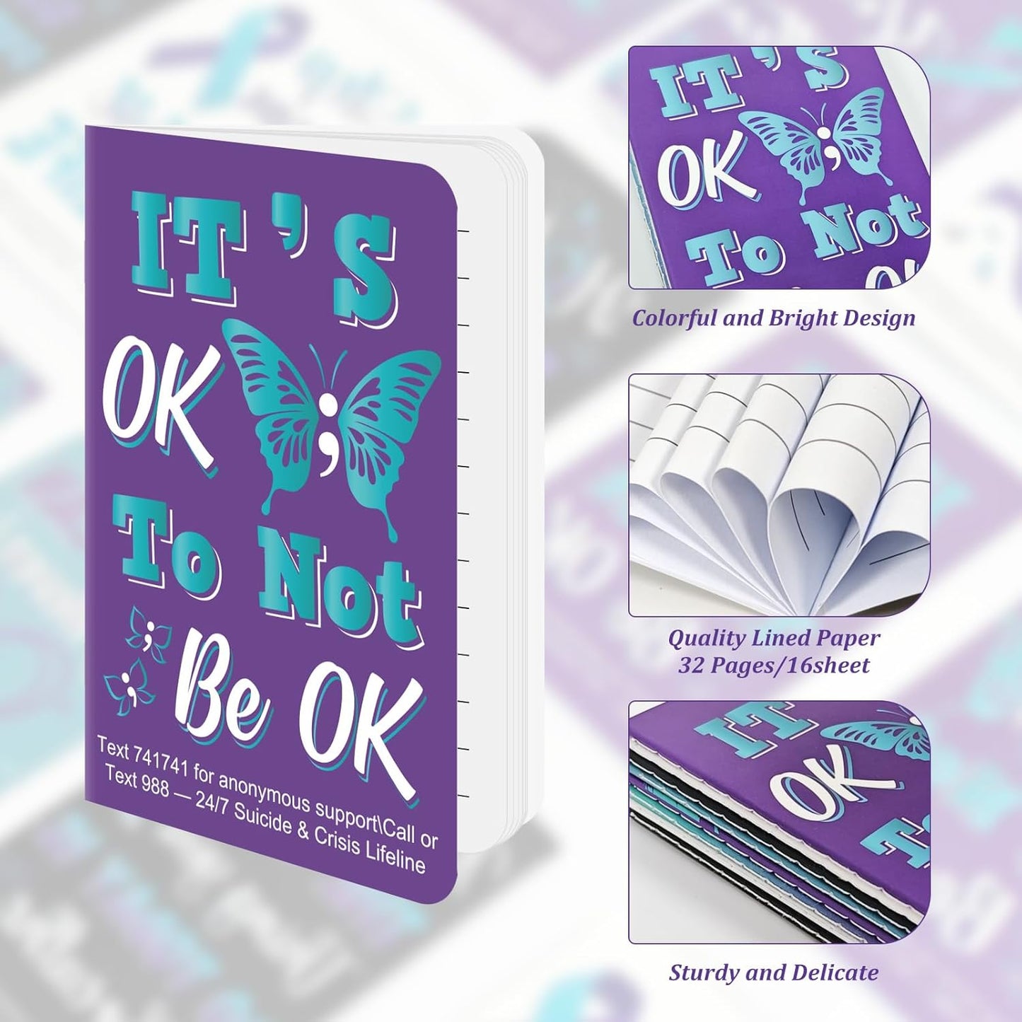 Cinrobiye 24 Pcs Suicide Prevention Awareness Mini Pocket Notebook Bulk Teal Purple Ribbon Motivational Notebook for Suicide Prevention Month Charity Mental Health Care Seminar Party Favors Gifts