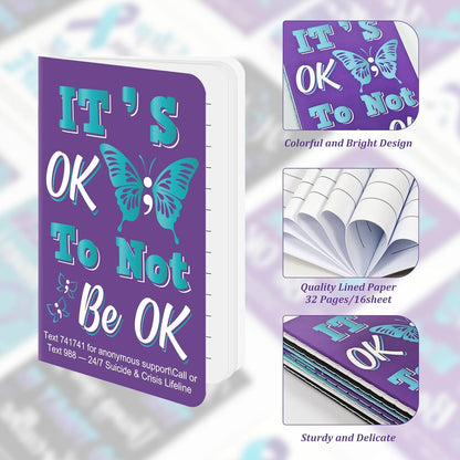 Cinrobiye 24 Pcs Suicide Prevention Awareness Mini Pocket Notebook Bulk Teal Purple Ribbon Motivational Notebook for Suicide Prevention Month Charity Mental Health Care Seminar Party Favors Gifts