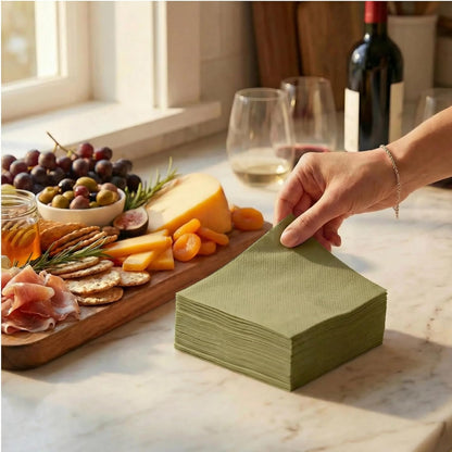 AH AMERICAN HOMESTEAD Cocktail Napkins-Disposable Beverage/Bar Napkins-White Linen-Like Square Napkins-Eco-Friendly & Compostable-Everyday Use, Party or Wedding 4.75inch x 4.75inch (100 Count, White)