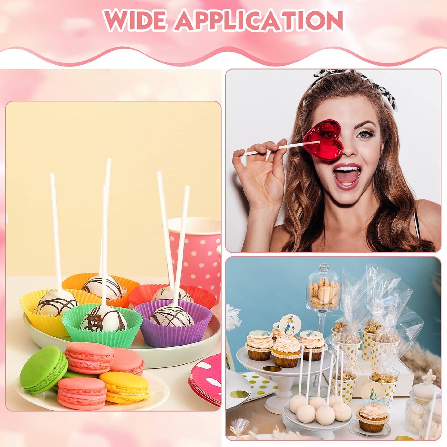 Roowest 1600 Pcs Cake Pop Sticks and Wrappers Kit Including 400 Cake Pop Sticks 400 Clear Candy Treat Bags 800 Gold Metallic Twist Ties for Candy Chocolate Suckers Making(3.94 x 0.12 Inches)