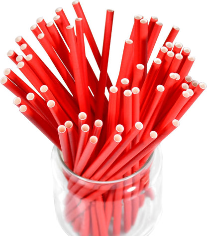 Disposable Paper Straws Solid Green - 7.75'' x 0.24'', 100 Counts - for Drinking, Beverage, Juice, Soda, Bar Supplies