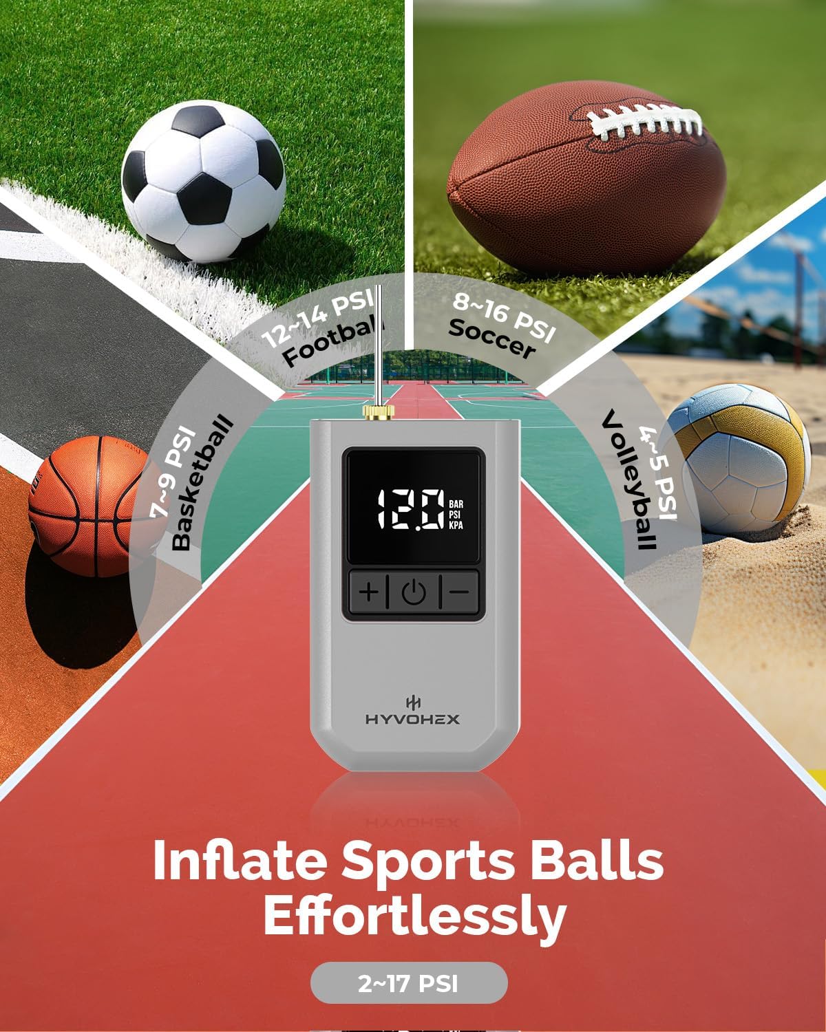 Ball Pump for Sports Balls, Portable Electric Basketball Pump Ultra Fast Inflation, with Digital LED Display Air Pump for Balls, Preset Pressure with Ball Needle for Soccer, Volleyball