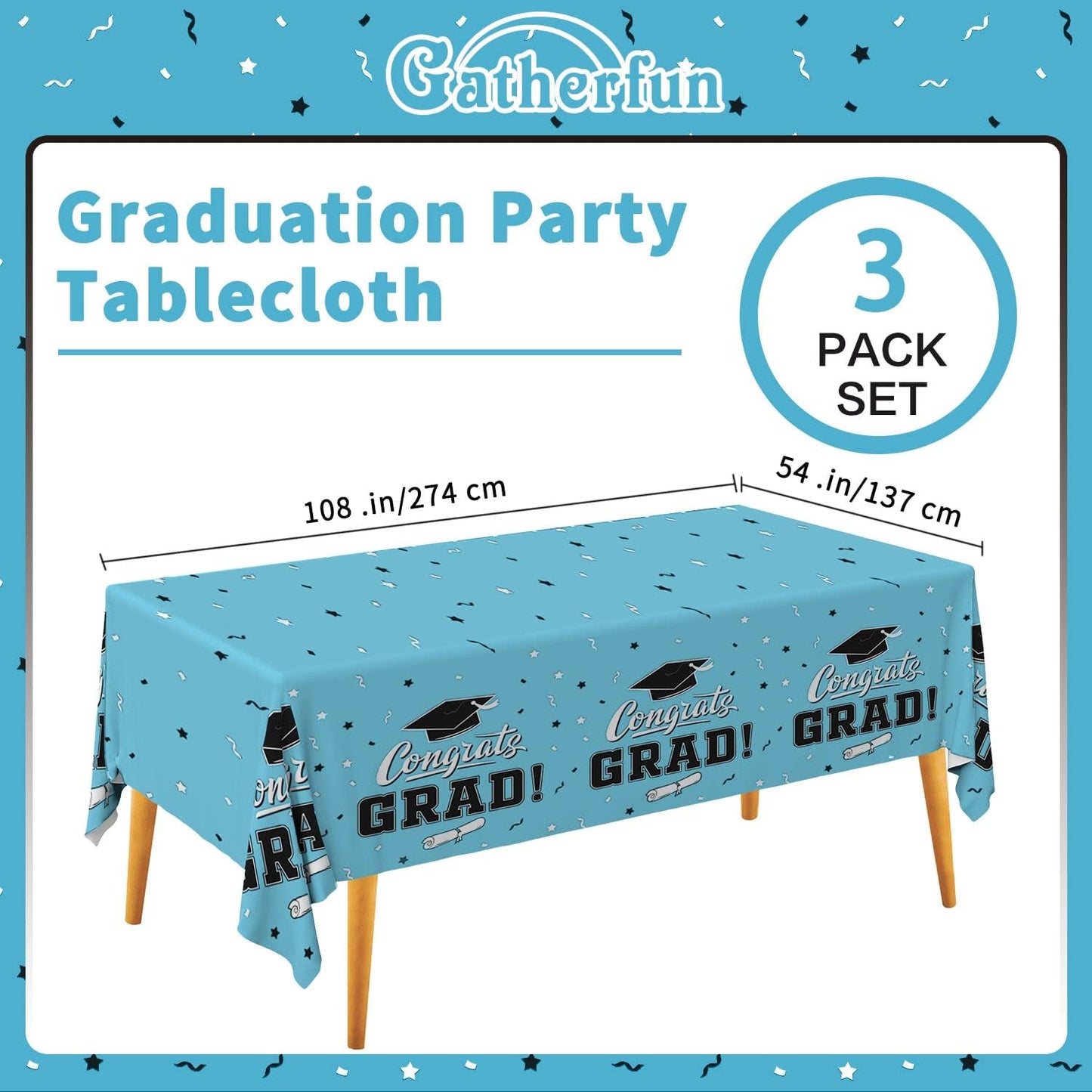 Gatherfun Graduation Party Decorations, Gongrats Grad Tablecover for Graduation Party Supplies, 3 pcs Green Table Cloths, 54"x108"