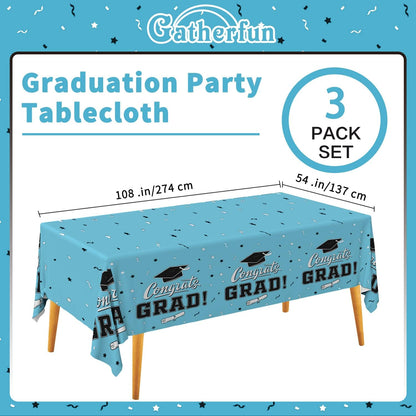 Gatherfun Graduation Party Decorations, Gongrats Grad Tablecover for Graduation Party Supplies, 3 pcs Green Table Cloths, 54"x108"