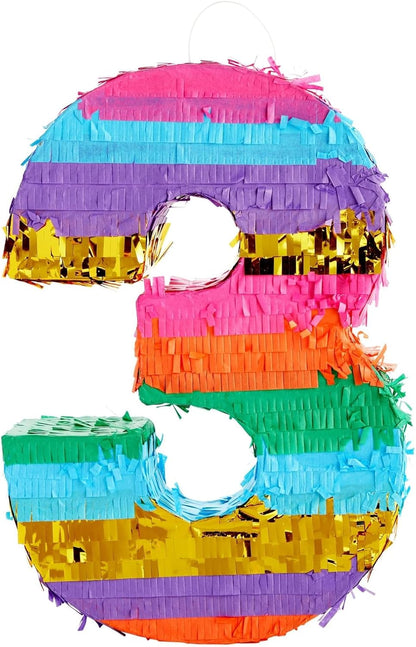 BLUE PANDA Rainbow Number 6 Pinata - Sturdy Corrugated Build & Easy Hang for Fiesta Party - Candy Filled 6th Birthday Party Surprise - Vibrant Tie-Dye Items for Kids - Small (16.5x11x3 In), Blue/White