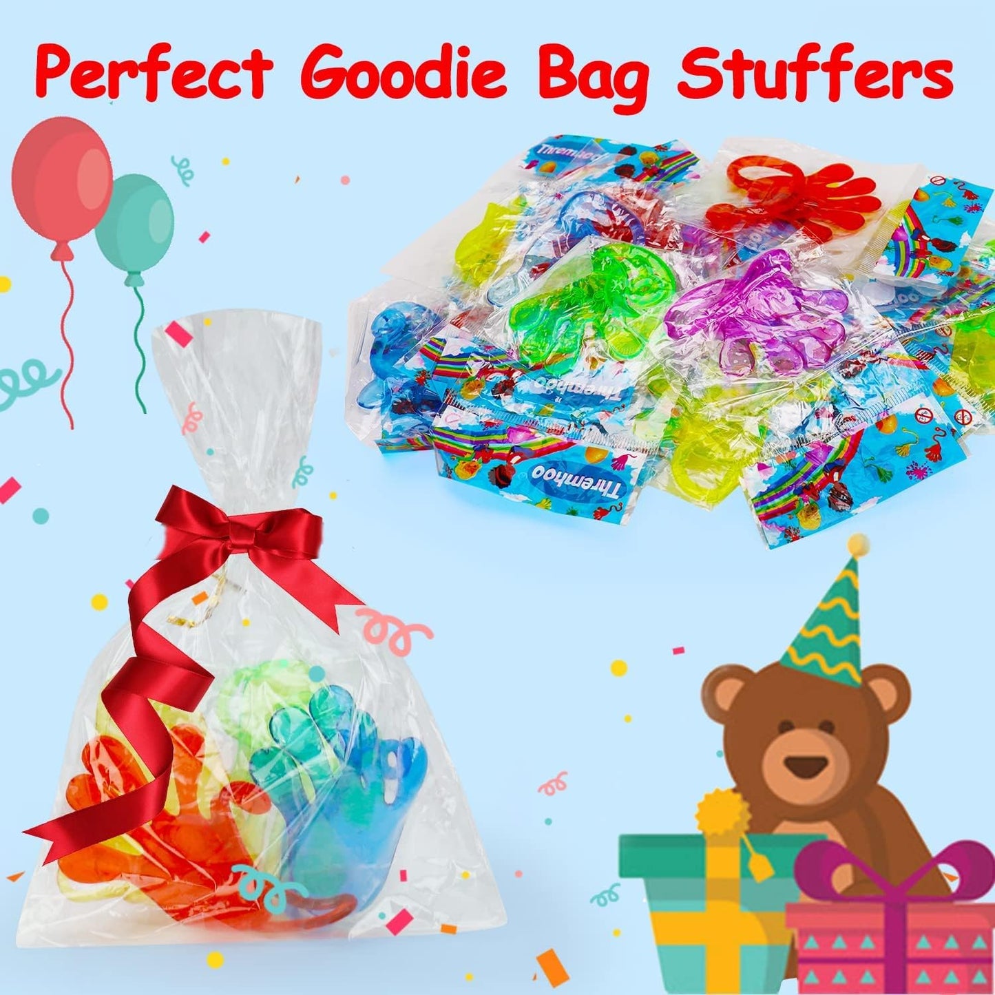 Thremhoo 40Pcs Glow in the Dark Sticky Hands Kids Party Favor Supplies Goodie Bag Stuffer Pinata Return Gift Stretchy Class Prize Carnival Sensory Goody Party Pinata Filler Treasure Box Bulk Toy