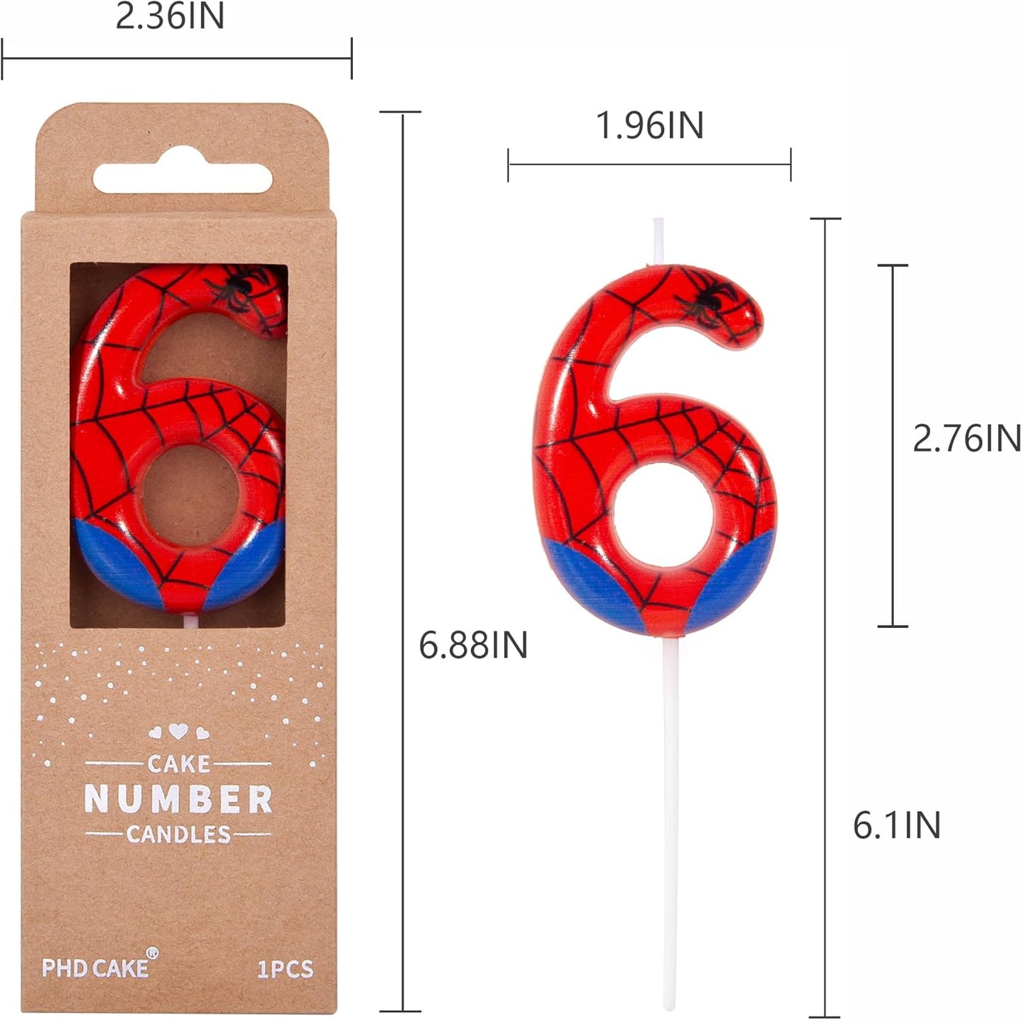 PHD CAKE 2.76 Inch Number 3 Spider Birthday Candles, Spider Cartoon Themed Number Candles, Cake Number Candles, Party Celebration