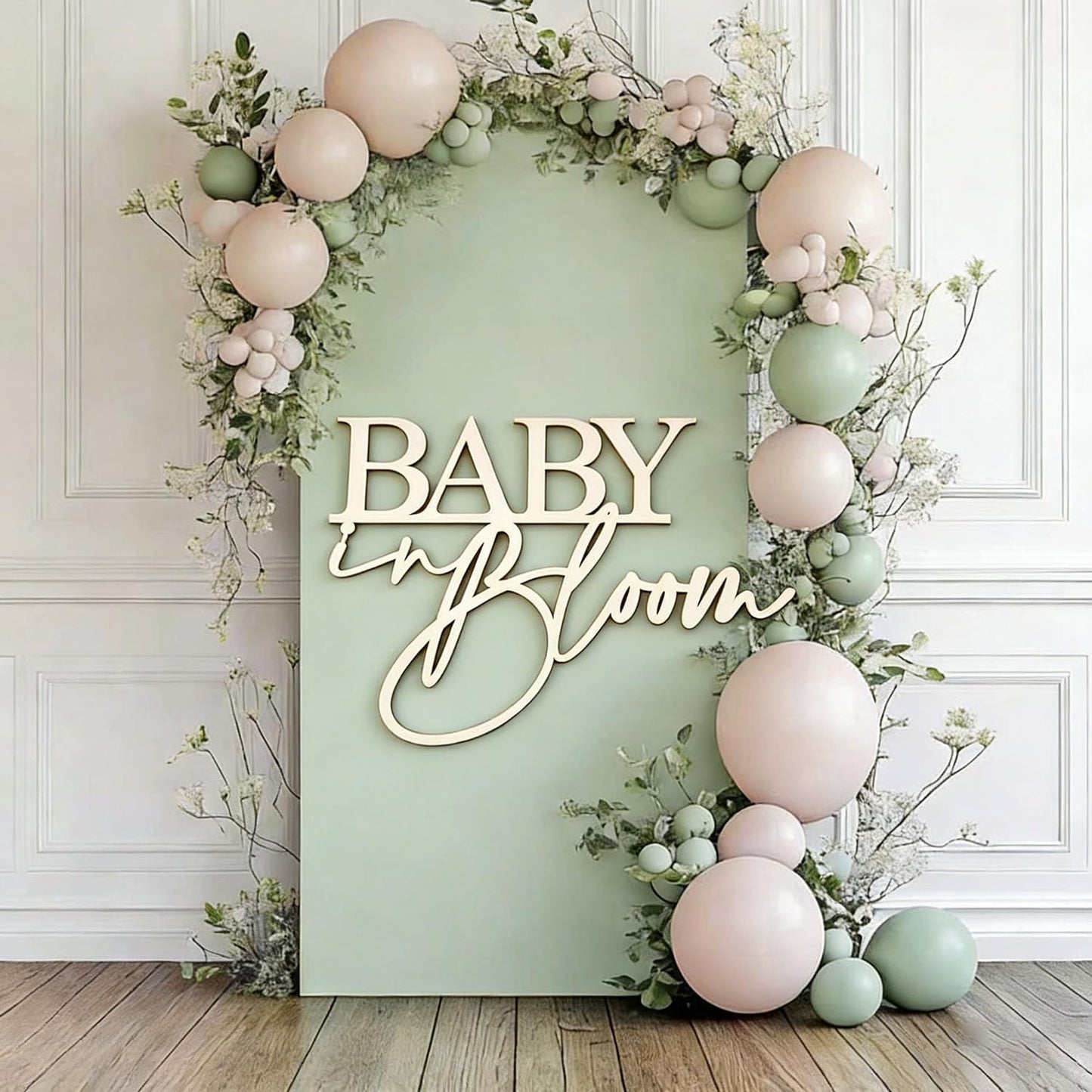 Wooden Baby in Bloom Sign for Backdrop,Floral Theme Welcome Babies Wall Sign for Baby Shower Birthday Party Balloon Arch Decoration