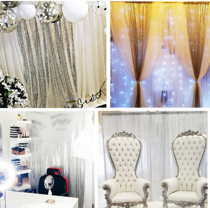 Poise3EHome Black Sequin Backdrop Curtains, 2 Panels 2FTx8FT Glitter Photo Booth Backdrop for Halloween Birthday Bachelorette Wednesday Twilight Party Decorations