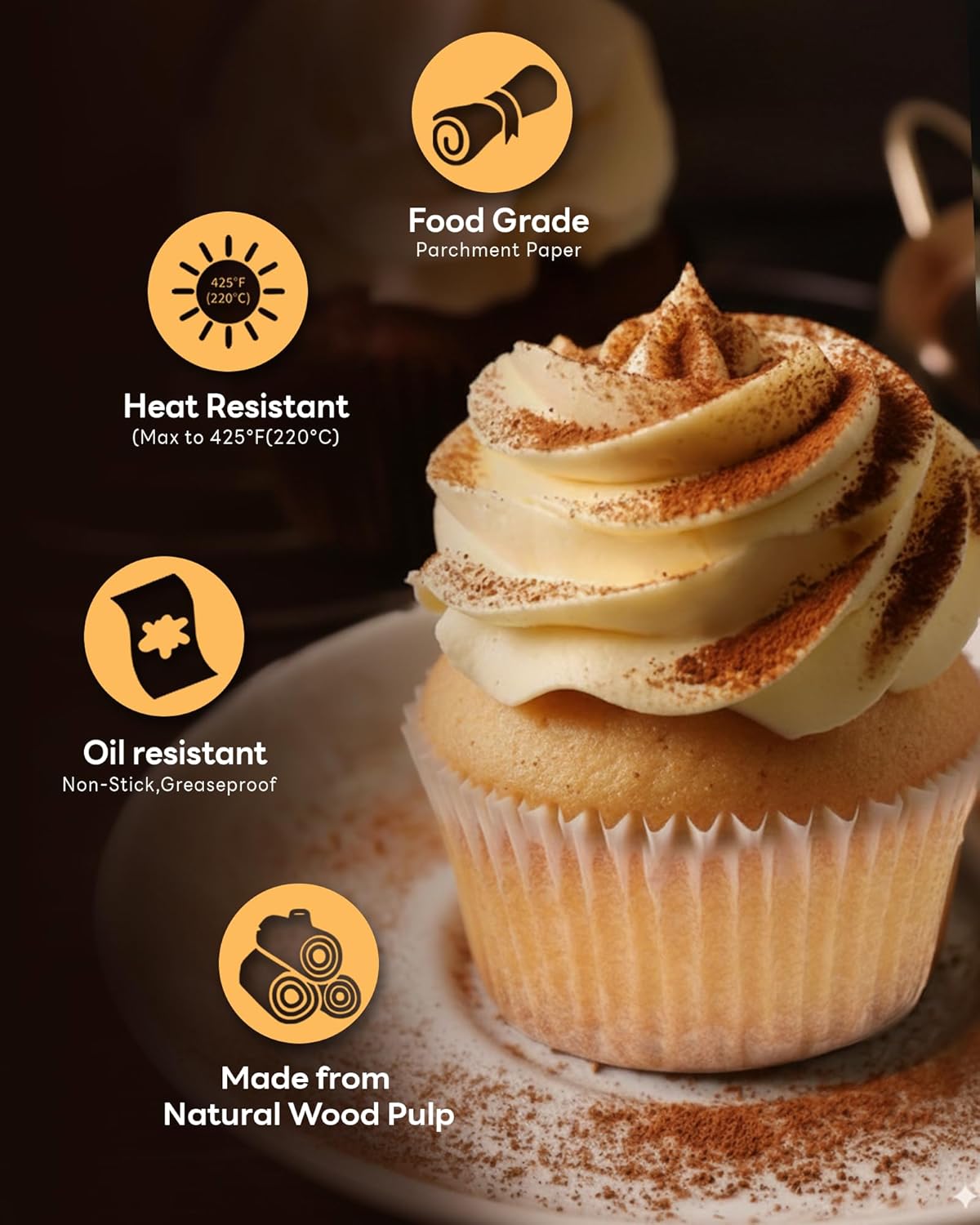 Bake Choice Non-Stick 400pcs Mini Cupcake Liners for Baking, Natural parchment muffin liners for Mini Muffin Pan, Cupcake Pan, Food Grade, Non Stick, Greaseproof
