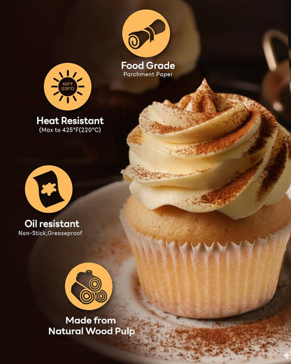 Bake Choice Non-Stick 400pcs Mini Cupcake Liners for Baking, Natural parchment muffin liners for Mini Muffin Pan, Cupcake Pan, Food Grade, Non Stick, Greaseproof