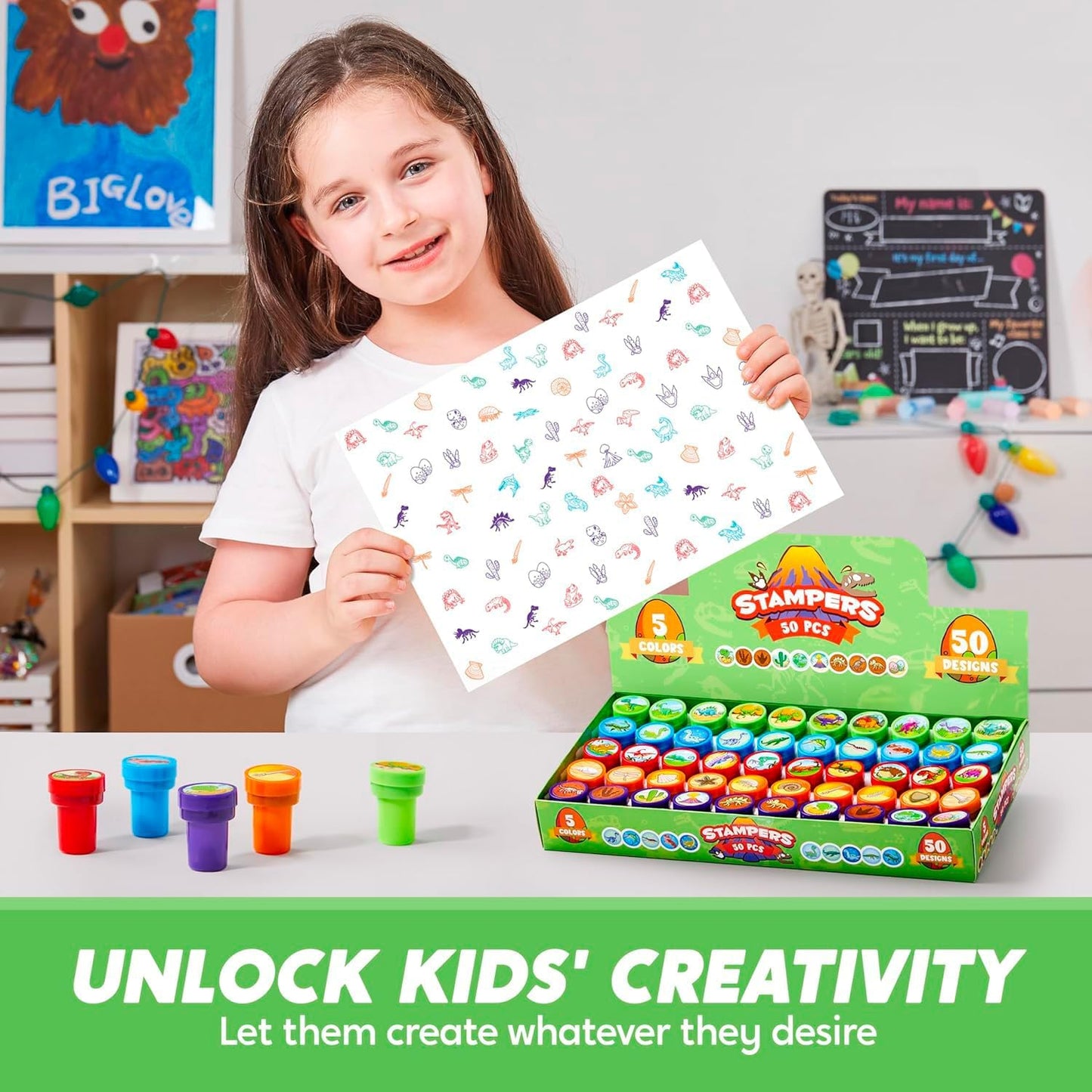 JOYIN 50 Pcs Assorted Stamps for Kids - Self-Ink Stamps with 50 Designs for Birthday Party Favor, Carnival Prizes, School Stampers, Goodie Bag, Classroom Treasure Box Toys (Zoo, Holiday Stampers)