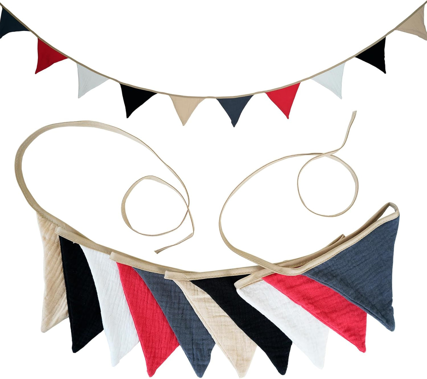 Fabric Bunting Banner, 2 Pack Handmade Neutral String Banner Each 8.5 ft 10 Flags Nursery Wall Hanging Wedding Birthday Home Baby Shower Party Decoration Bunting (Pink Candy)