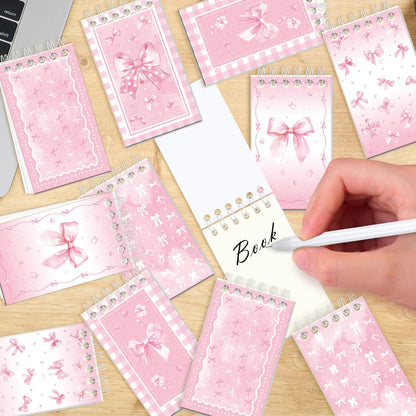 122PCS Pink Bow Party Favors - 50 Stickers, 12 Keychain, 12 Button Badges, 12 Mini Notepads, 12 Slap Bracelets, 12 Rubber Bracelets, 12 Goodie Bags for Girls for Coquette Birthday Decorations