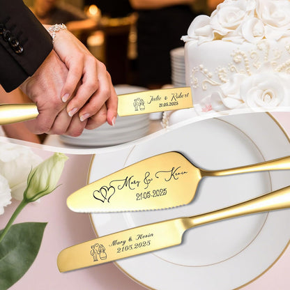 Personalized Cake Cutter Custom Wedding Cake Knife and Server Set Stainless Steel Cake Cutting Set Customize Gifts for Wedding Birthday (Black)