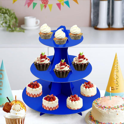 Soleebee 3-Tier Round Cupcake Stand, Cardboard Cupcake Tower, Dessert Cup Cake Stand Tower for Birthday Wedding Party Decoration, Cupcake Tier Stand 1 Set (Hot Pink)