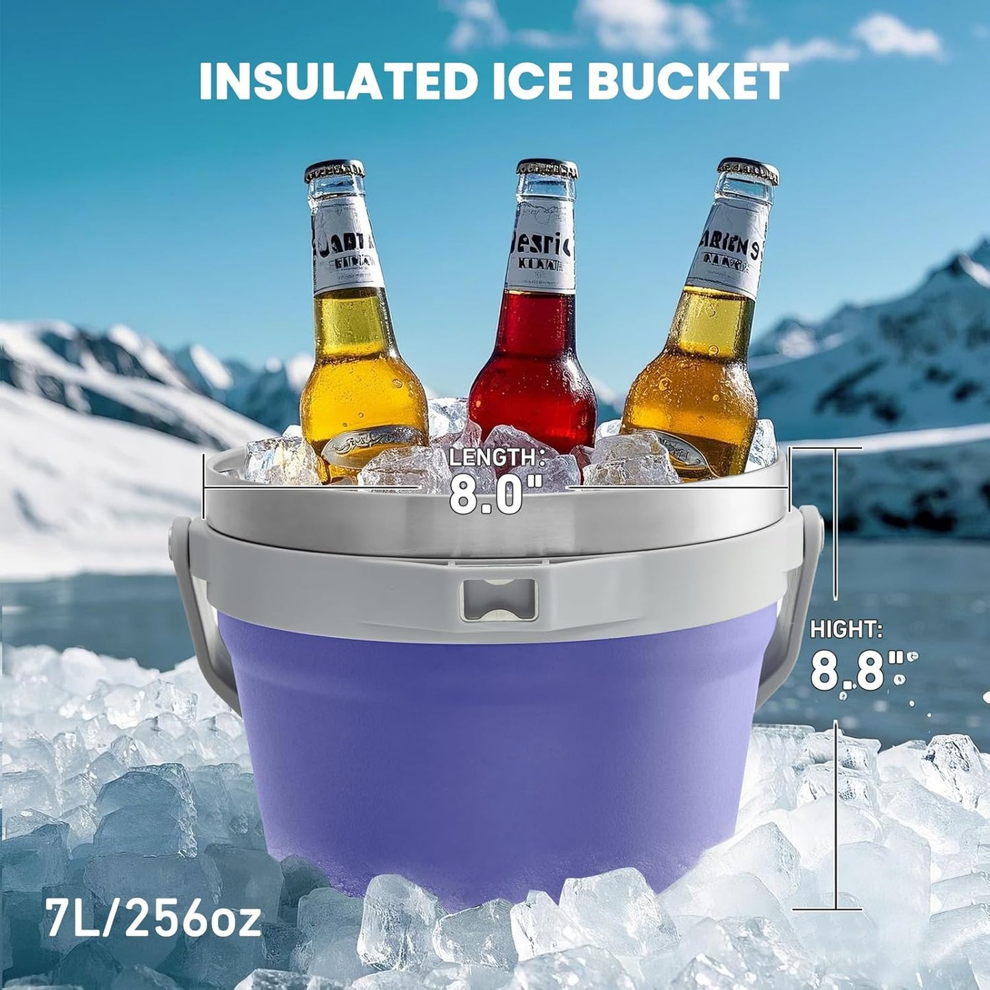 COKTIK 7L Insulated Ice Bucket with Lid，Double Wall Vacuum Stainless Steel Beverage Bucket Keeps Frozen Longer，Holds 6 Longnecks or 3 Bottles of Wine，for Cocktail, Champagne, Large Parties(Blue)