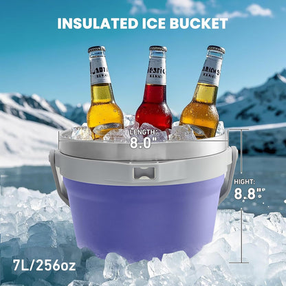 COKTIK 7L Insulated Ice Bucket with Lid，Double Wall Vacuum Stainless Steel Beverage Bucket Keeps Frozen Longer，Holds 6 Longnecks or 3 Bottles of Wine，for Cocktail, Champagne, Large Parties(Blue)