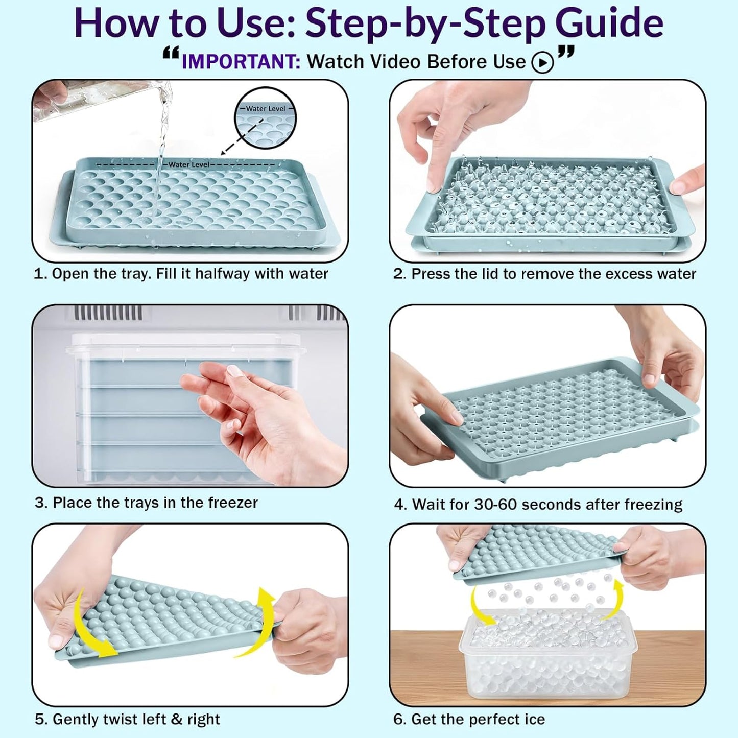 56pcs Ice Cube Tray with Lid and Bin – Stackable 4 Trays Plastic Silicone Freezer Mold, Large Ice Bucket with Scoop, Tong & 2 SS Straws – Easy Release Ice Maker for Cocktail, Coffee, RV, Whiskey