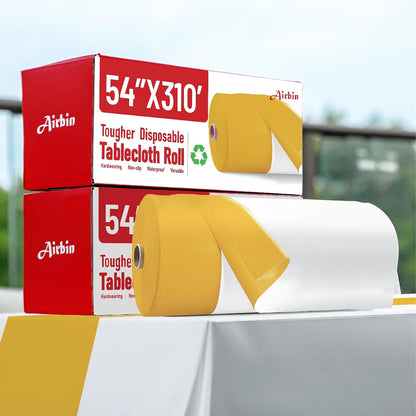 Plastic Table Cloth, 310 Ft X 54 in Disposable Tablecloth White Plastic Tablecloth with Any Cut Sliding Cutters Premium Table Cover Roll for Picnics, Parties, Birthdays, Weddings