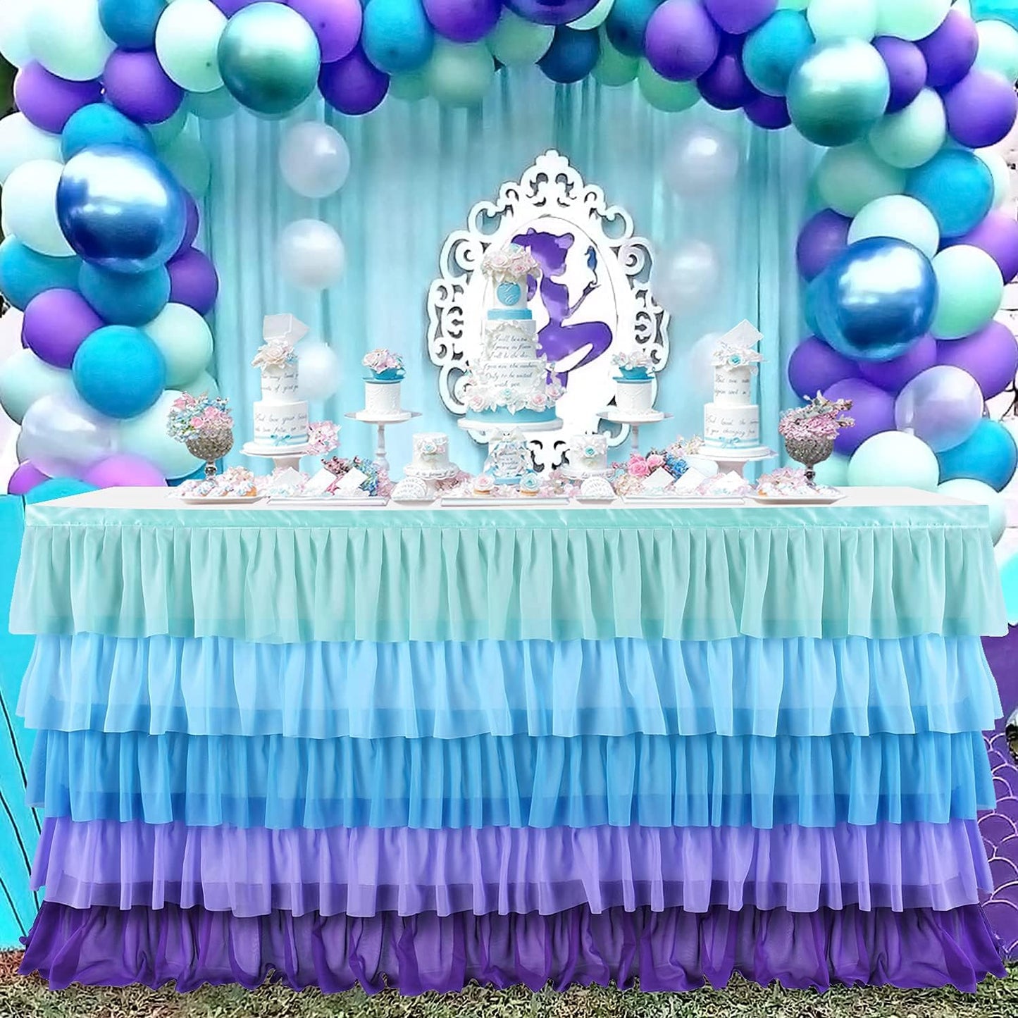 Pastel Rainbow Table Skirt Ruffle Party Tablecloth for Rectangle Table 6ft Birthday Party Baby Shower