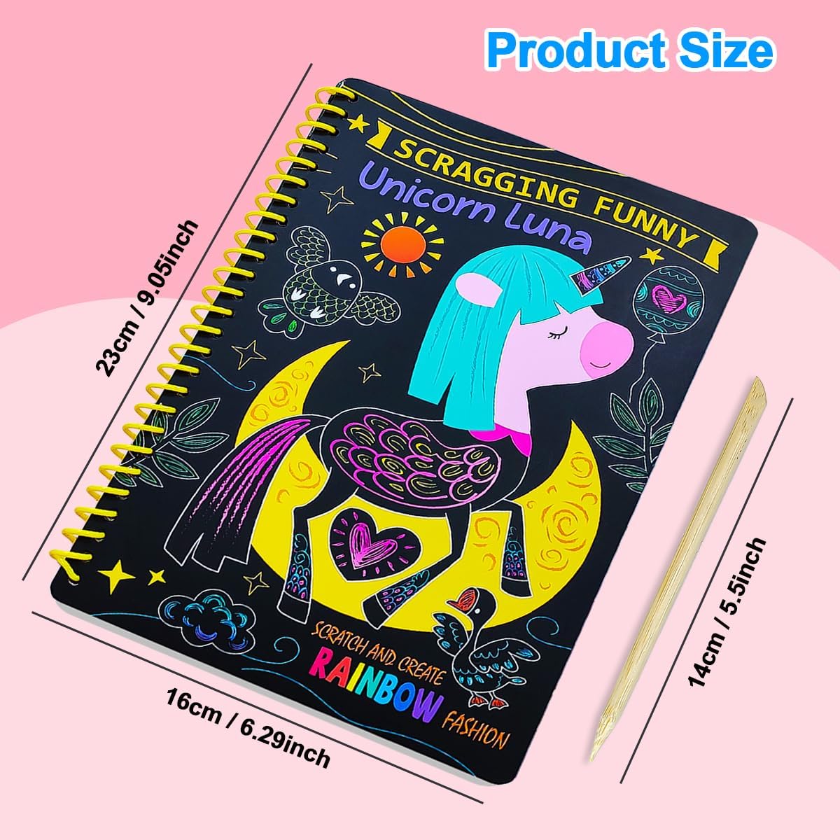 JUNQIU Scratch Art for Kids, Unicorns Black Rainbow Scratch Art Paper Set-Arts and Crafts & Supplies, DIY Activity & Party Games, Gifts for Toddlers, Girls & Boys Ages 3, 4, 5, 6, 7, 8
