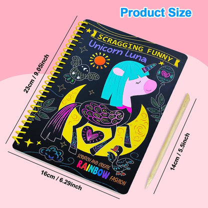 JUNQIU Scratch Art for Kids, Unicorns Black Rainbow Scratch Art Paper Set-Arts and Crafts & Supplies, DIY Activity & Party Games, Gifts for Toddlers, Girls & Boys Ages 3, 4, 5, 6, 7, 8